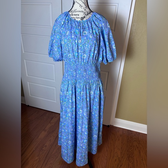 NWT J Crew Provence smocked waist midi dress blue eyelet - Picture 2 of 8